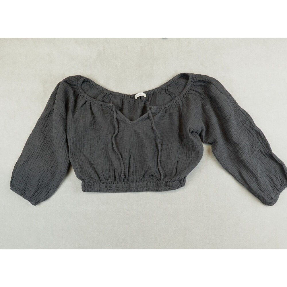Marine Layer Tiana Cropped Blouse Crew Shirt Womens XS Grey 3/4 Sleeve